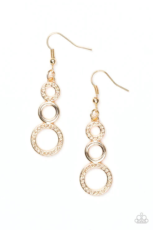 Bubble Bustle - Bubbly Gold Connected Circle Encrusted Earrings E#3866