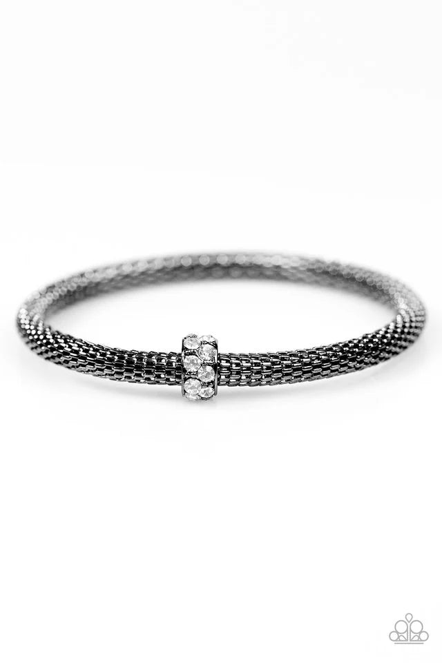 CACHE Or Card? - Black Mesh Encrusted Slide Along Bangle Bracelet B#7153