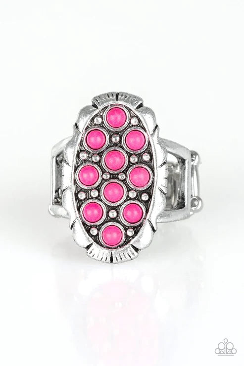 Cactus Garden - Oversized Pink Cactus Studded Stone Ring R#3634