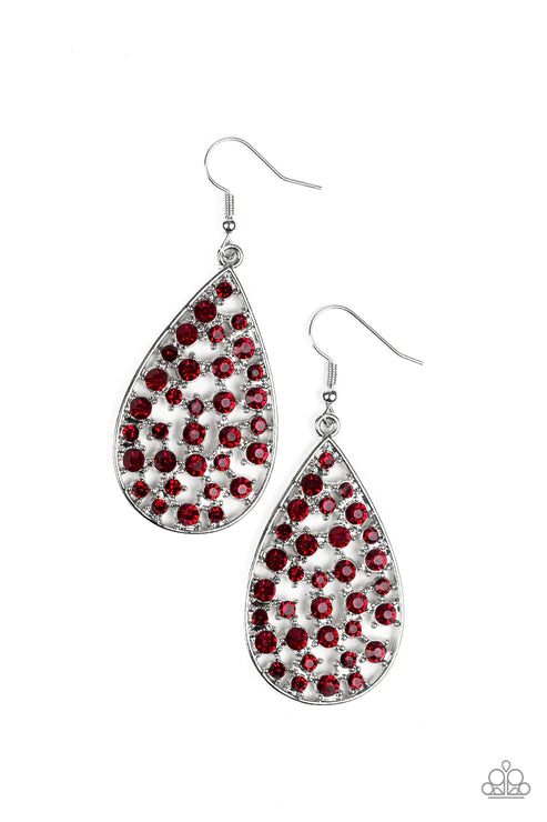 Call Me Ms. Universe - Oversized Red Airy Encrusted Teardrop Earrings E#6069