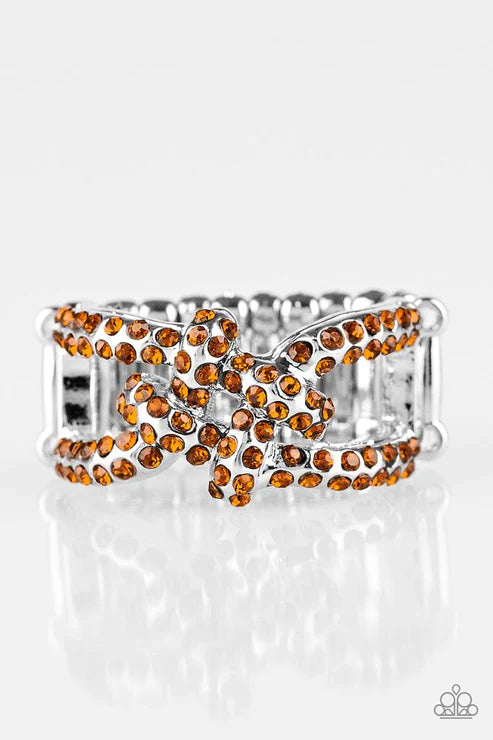 Can Only Go UPSCALE From Here - Brown Encrusted CrissCross Square Knot Ring R#6074