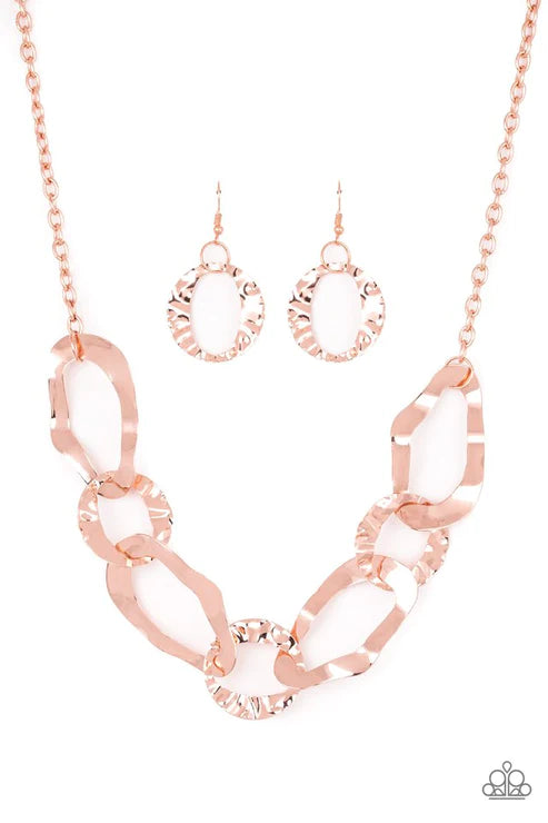 Capital Contour - Copper High-Sheen Warped Link Necklace N#4017
