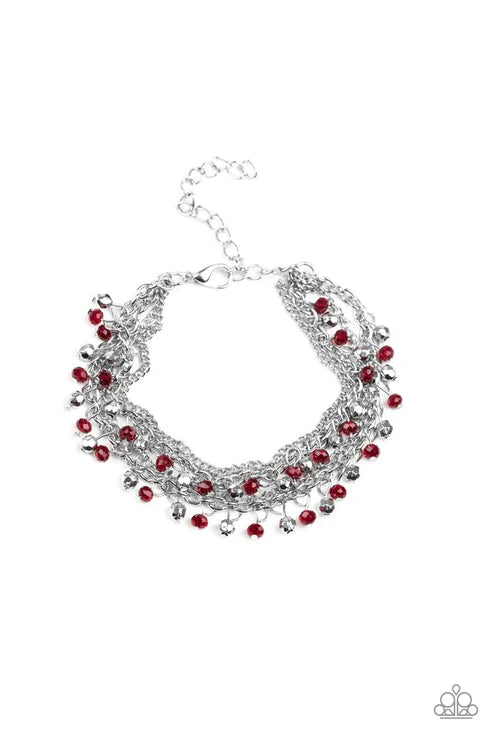 Cash Confidence - Red/Silver Crystal Fringe Bracelet B#5762