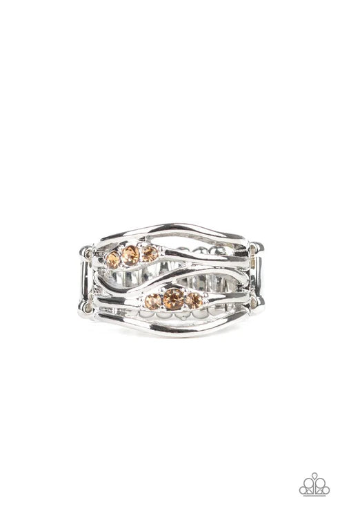 Cash Dash - Brown Topaz Encrusted Wavy Ring R#6288