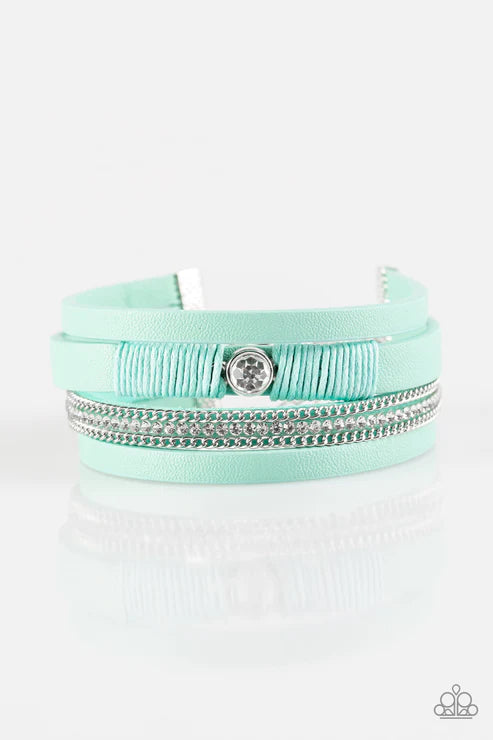 Catwalk Craze - Green Solitaire Accent Knotted Leather Bracelet B#4193