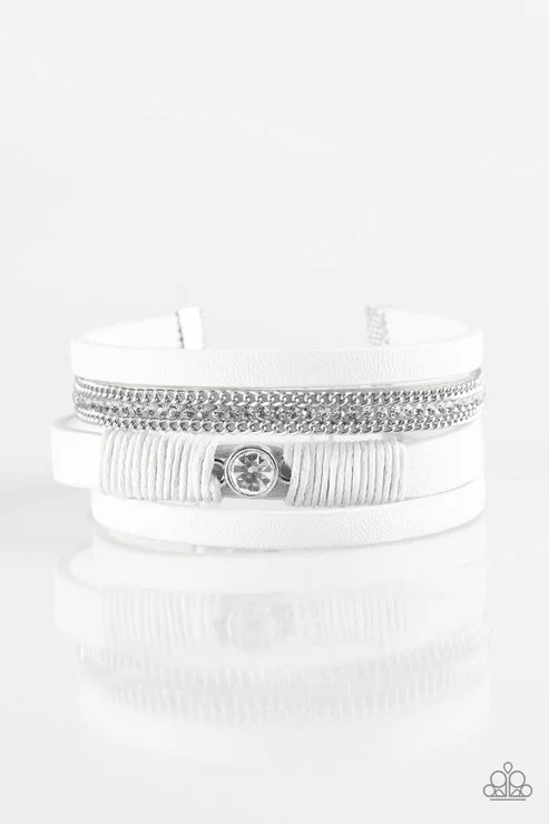 Catwalk Craze - White Solitaire Accent Knotted Leather Bracelet B#6315
