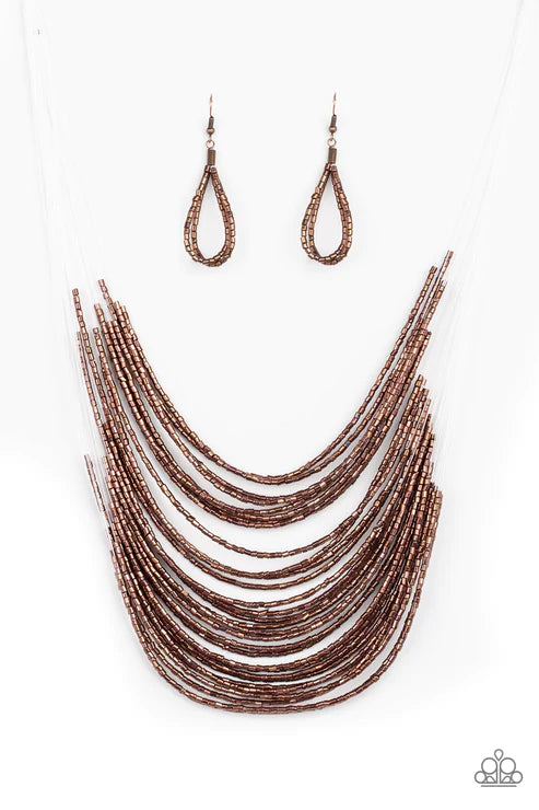 Catwalk Queen - Oversized Copper Metallic Shimmer Seed Bead Necklace N#4632