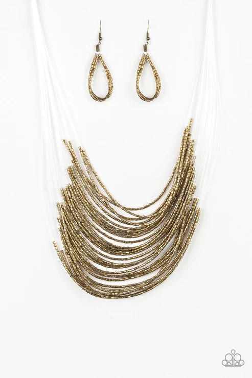 Catwalk Queen 2 - Oversized Brass Metallic Shimmer Seed Bead Necklace N#4633