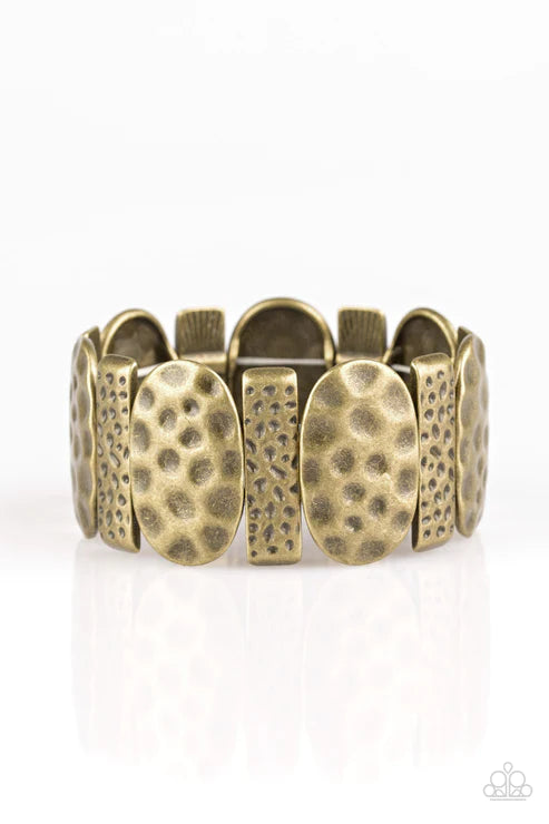 Cave Cache - Brass Round/Rectangular Hammered Tribal Bracelet B#3737