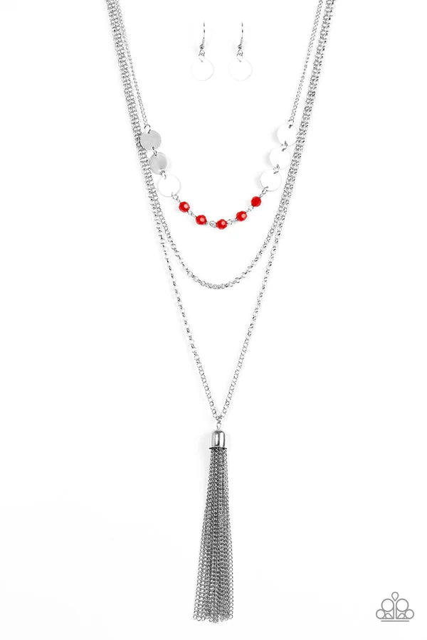 Celebration of Chic - Red Crystal Disc Tassel Necklace N#6991
