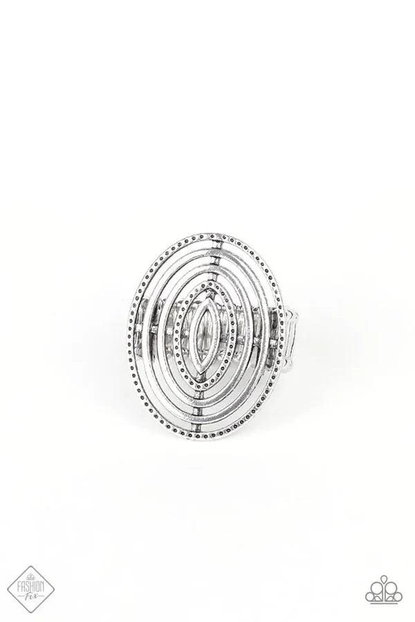 Center Target - Oversized Silver Dizzy Textured Circular Ring R#6883