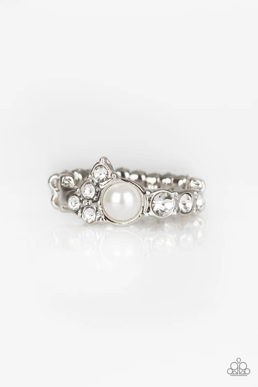 Center Stage Celebrity - White Pearl Abstract Encrusted Twist Ring R#7084