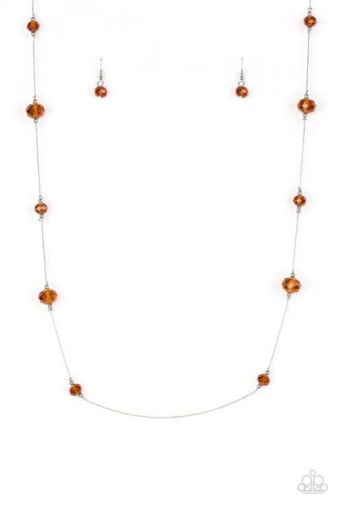Champagne On The Rocks - Oversized Brown Infused Accent Trickle Crystal Necklace N#3717