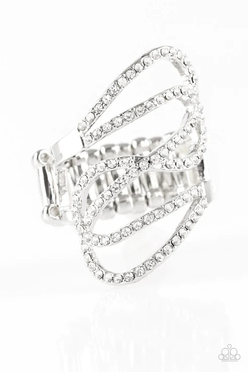 Chasing Starlight - Oversized White Encrusted Ribbon Swoop Ring R#5780