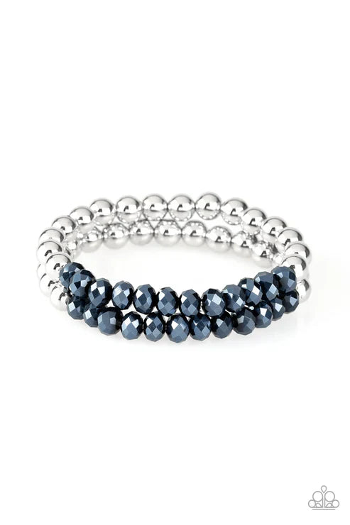 Chroma Color - Blue Dipped Metallic Shimmer Glittery Crystal-like Bead Bracelet Stack B#7421