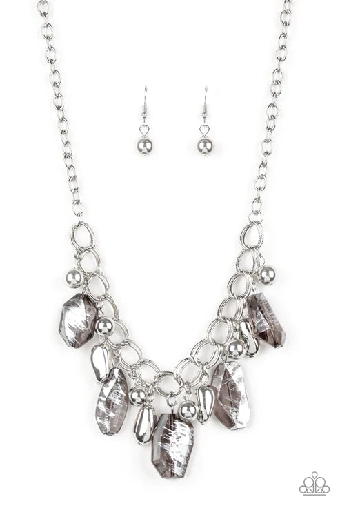 Chroma Drama - Black Streaked Asymmetrical Metallic Accent Fringe Necklace N#4446