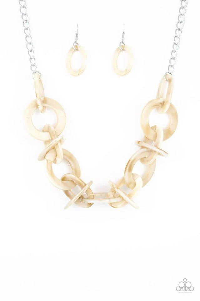 Chromatic Charm - Oversized Brown Faux Marble Connected Hoops Links Necklace N#7211
