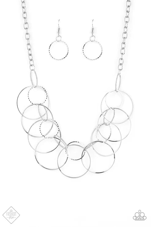 Circa de Couture - Silver Textured Link Hoop Fringe Necklace N#4546