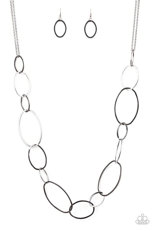 City Circuit - Oversized Black Asymmetrical Hoop Industrial Necklace N#3632