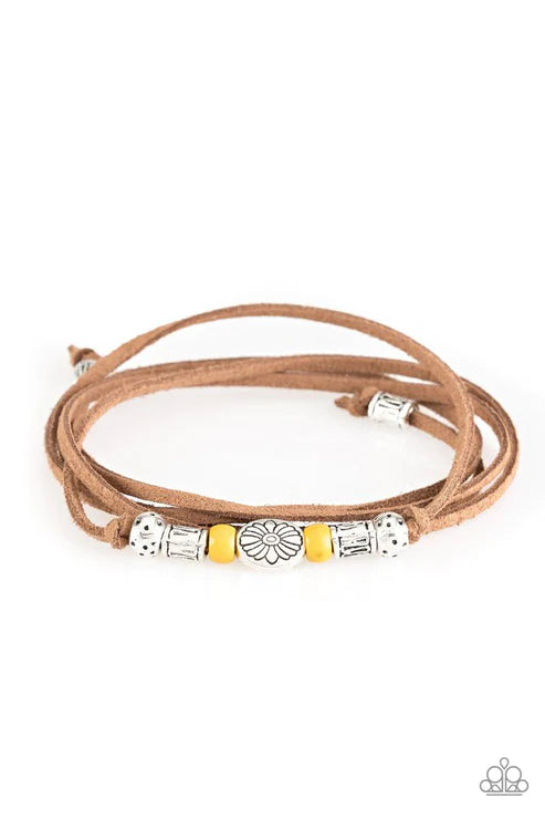Clear A Path - Yellow/Silver Elongated Knotted Suede Urban Bracelet B#4786
