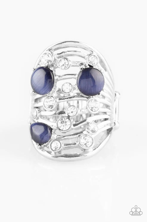 Clear The SWAY! - Oversized Blue Airy Cat's Eye Moonstone Encrusted Wavy Ring R#3086