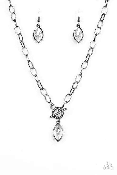Club Sparkle - Black Marquise Cut Tiffany Clasp Necklace N#3219
