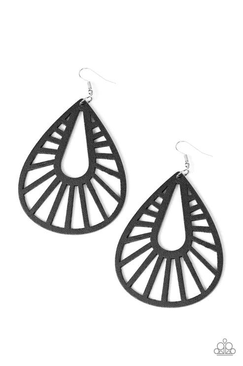 Coachella Chill - Oversized Black Ornate Wood Teardrop Earrings E#4061