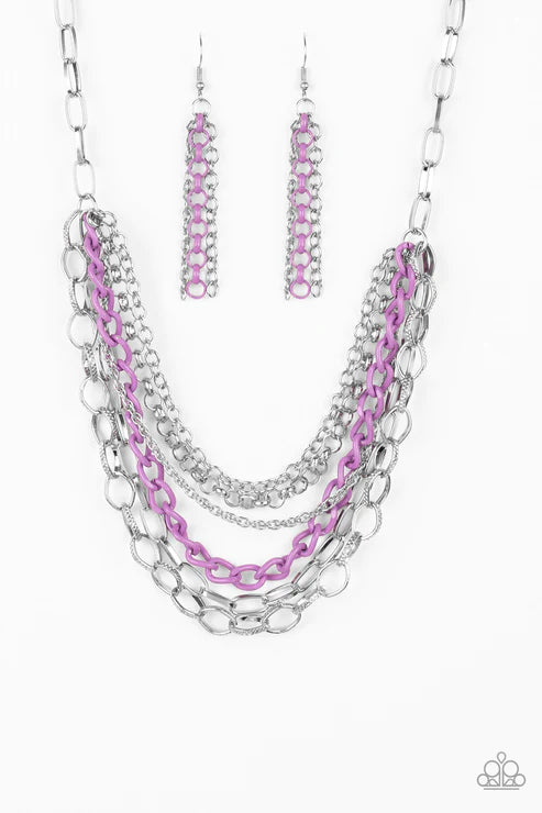 Color Bomb - Purple Mismatched Draped Chains Industrial Necklace N#3467