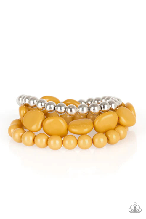 Color Venture - Oversized Yellow/Silver Imperfect Bracelet Stack B#4797