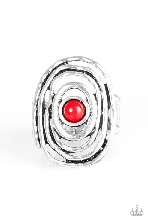 Colorfully Chaotic - Red Hammered Ripple Ring R#6433
