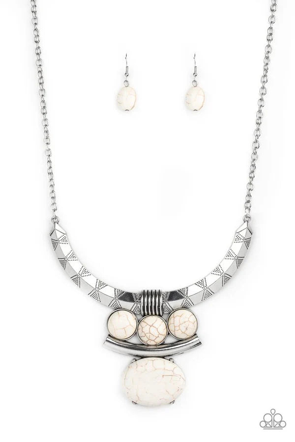 Commander In CHIEFETTE - Oversized White Mismatched Accent Tribal Stone Necklace N#7028