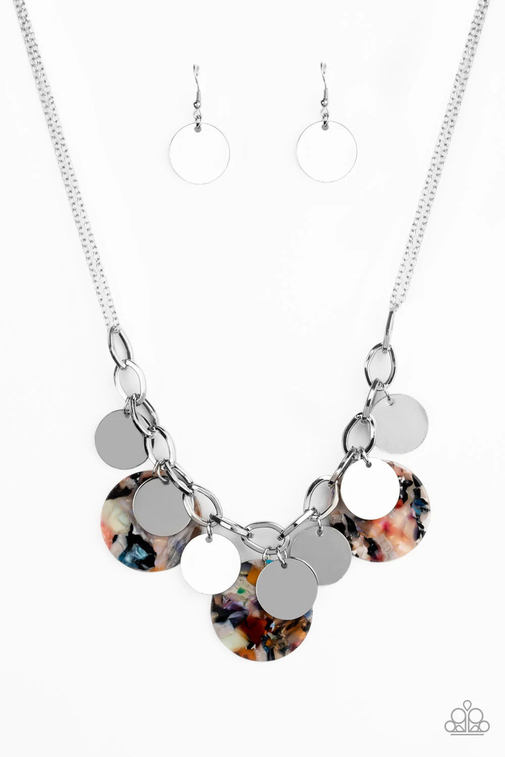 Confetti Confection - Bubbly Multi Confetti Doubled Chain Disc Fringe Necklace N#7110