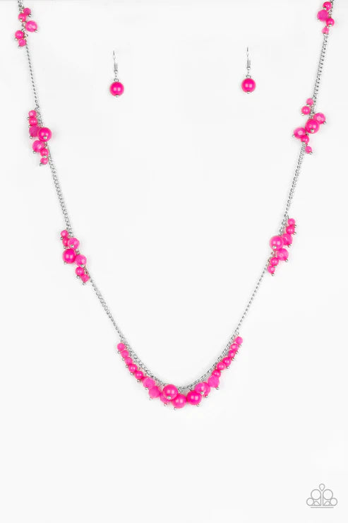 Coral Reefs - Pink Elongated Polished Faceted Crystal Cluster Necklace N#4573