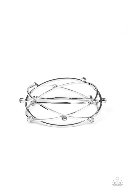 Cosmic Sparkle - Silver Smoky Dotted CrissCross Stacked Bracelet B#3627