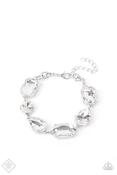 Cosmic Treasure Chest - Oversized White Collection Round/Teardrop/Emerald Cut Link Blinding Bracelet B#7362