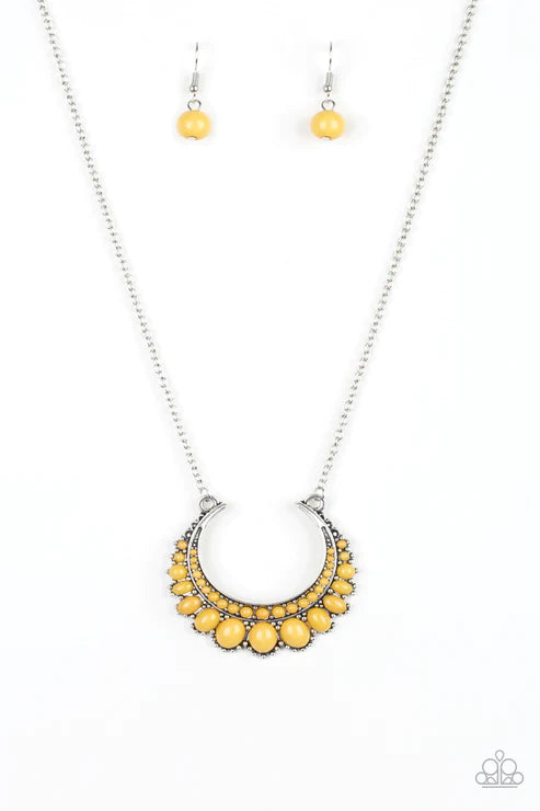 Count To ZEN - Yellow Crescent Flared Out Encrusted Necklace N#4681