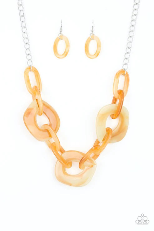 Courageously Chromatic - Yellow Marble Connected Link Necklace N#4514