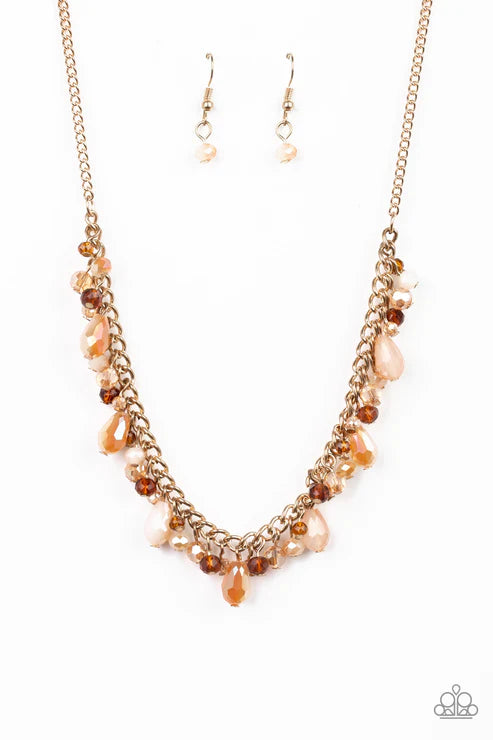 2-Piece Gold Metallic Opaque Crystal Teardrop Fringe Set SET#6713