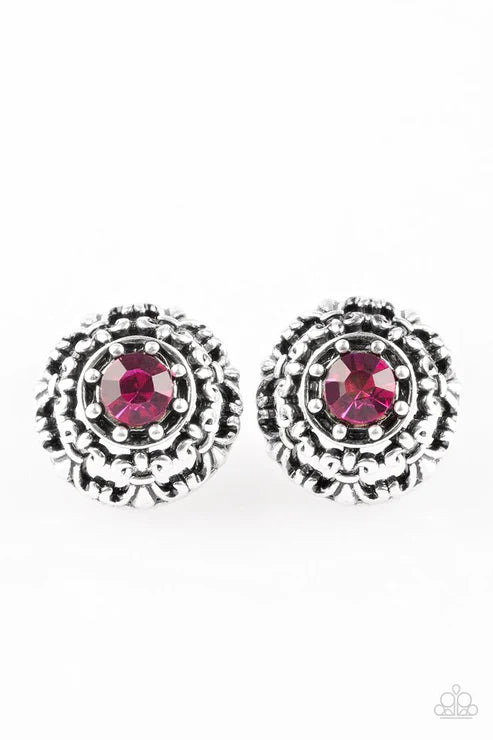 Courtly Courtliness - Pink Dotted Swirl Filigree Earrings E#1939