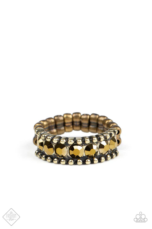 Crank It Up - Brass Nestled Studded Aurum Encrusted Ring R#1099