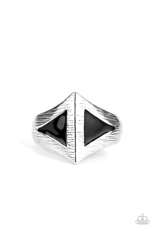 Crusader - Oversized Black/Silver Duo Triangular Pitch Urban Ring R#4781