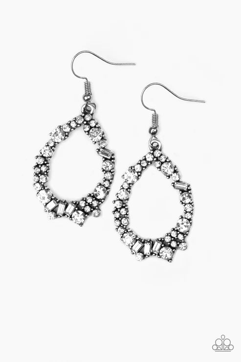 Crushing Couture - White Crush Encrusted Round/Emerald Cut Teardrop Earrings E#3743