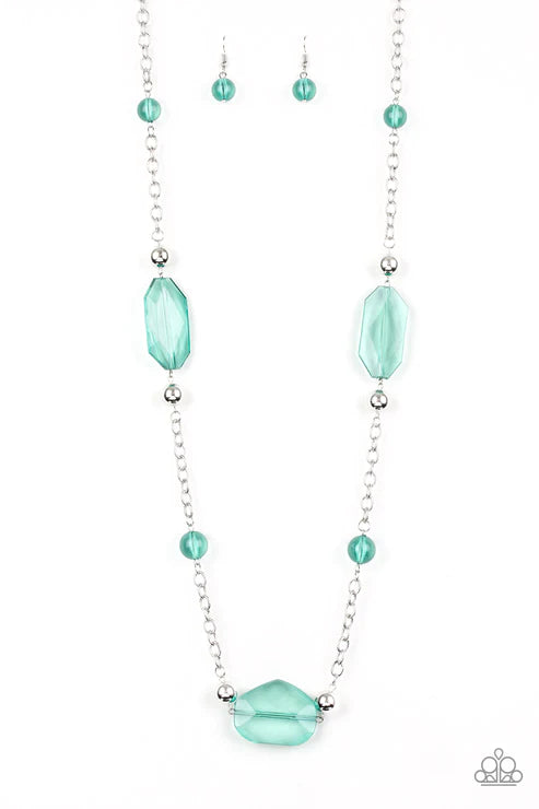 Crystal Charm - Oversized Green Glassy Faceted Crystal Necklace N#3562