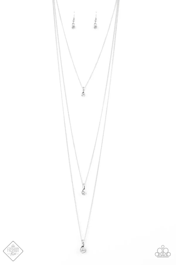 Crystal Chic - Oversized White Trickle Encrusted Trio Drip Layered Necklace N#6961