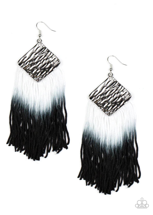 DIP The Scales - Oversized Black (Black/White) Dipped Hammered Fringe Earrings E#2690