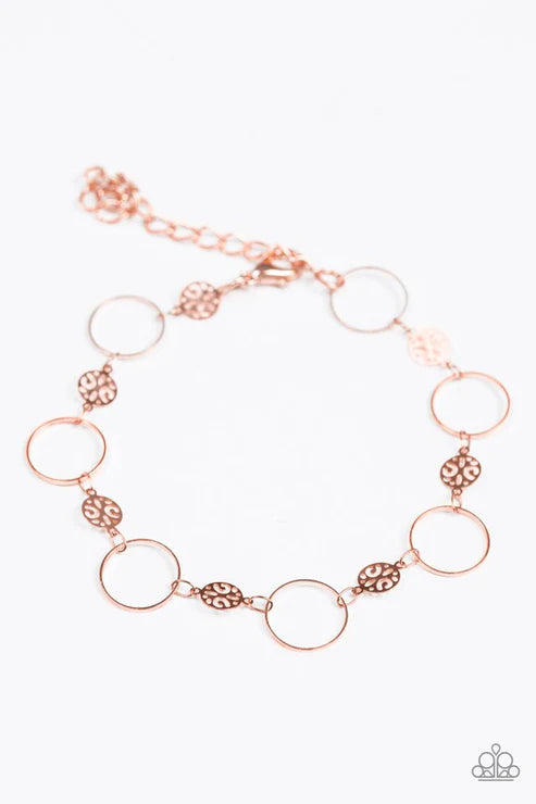 Dainty Delicacy - Copper Textured Disc/Hoop Link Bracelet B#4715