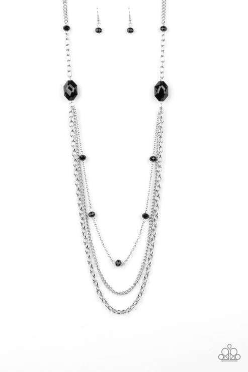 Dare To Dazzle - Black Infused Crystal Mismatched Chains Necklace N#3912