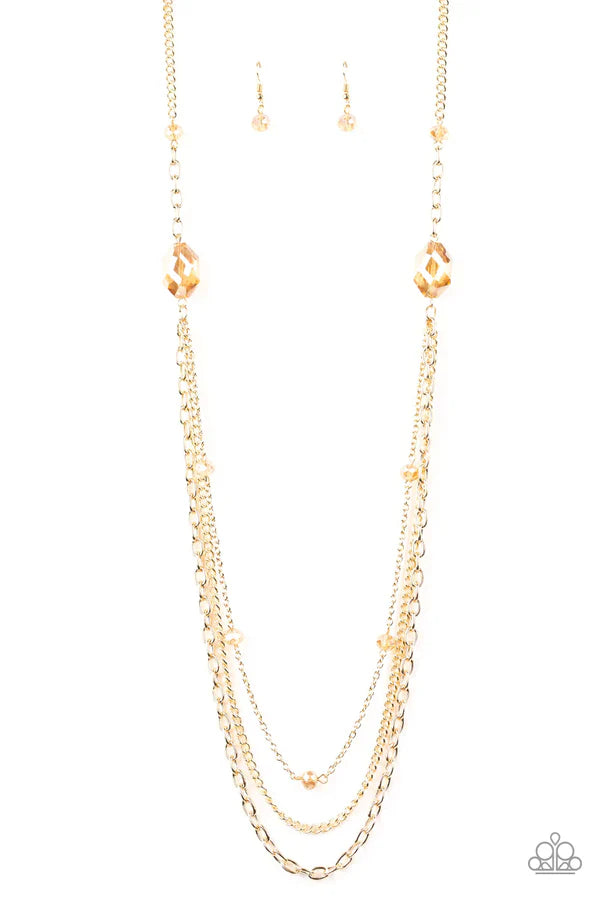 Dare To Dazzle - Gold Infused Golden Crystal Mismatched Chains Necklace N#7197