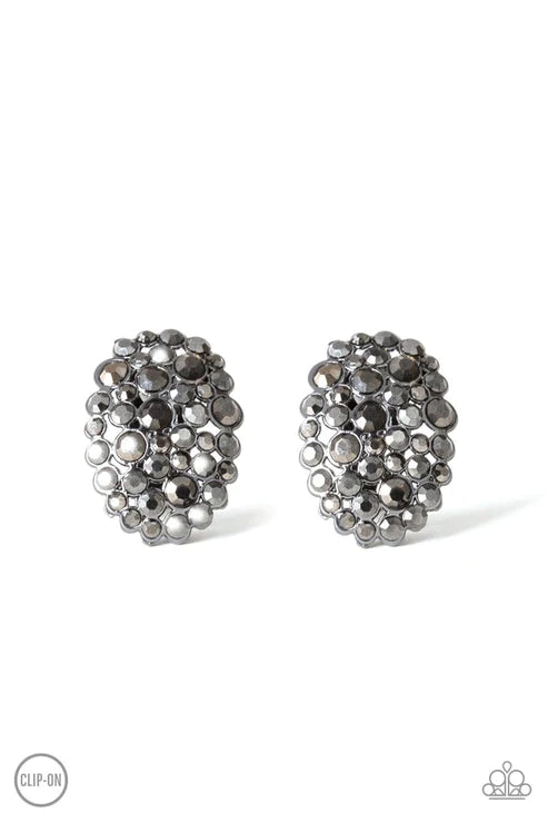 Daring Dazzle - Black Collision Cluster Hematite Encrusted Clip-On Earrings E#3679