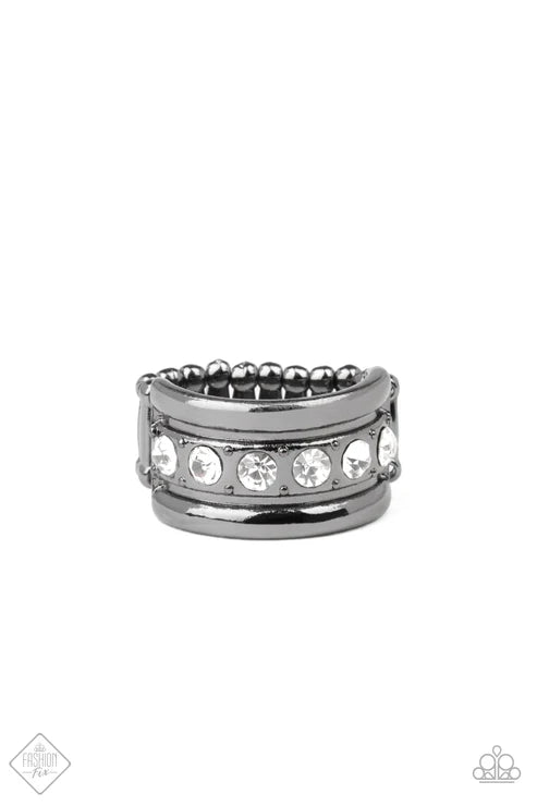 Dauntless Shine - Oversized Black Infused Beveled Encrusted Studded Ring R#6740
